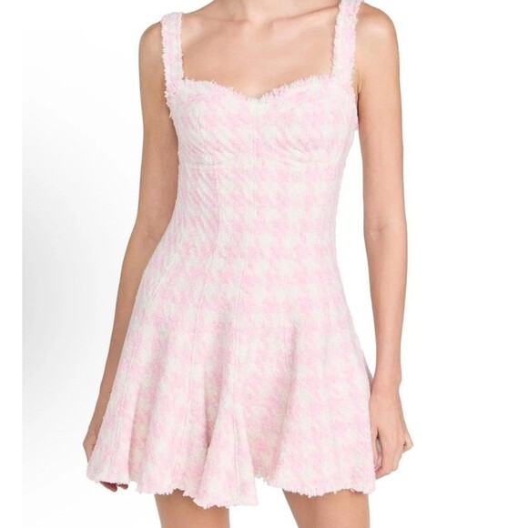 LoveShackFancy Mini Dress Women’s Size 6 “Josalie” Wool Houndstooth Pink New - Picture 2 of 10